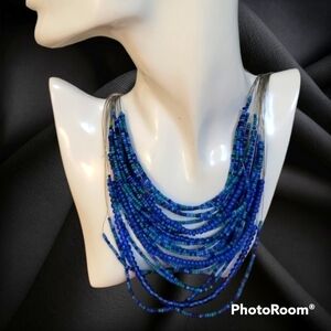 VTG Western Boho Layered Blue Beaded Festival Necklace